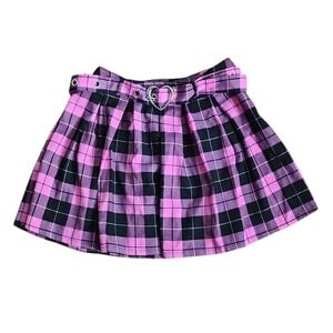 Hot Topic Skirt Womens Size Medium Pink Black Plaid Belted Preppy School New NWT